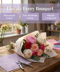 Waterproof Bouquet Wrapping Paper 266 Sheets With Easy Pullout Tissue For Flowers And Florist Arrangements on table with bouquet