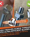 2X No-Nonsense Deburring External Chamfer Tool With Tungsten Carbide Blade repairing a screw thread on a metal rod
