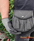 Dope Renaissance Scottish Medieval Faux Leather Sporran Pouch Bag Black With Adjustable Strap For Larp Cosplay Belt Carry
