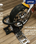 Heavy-Duty Steel Wheel Chock For E-Track And X-Track Systems, Fits Up To 7-Inch Wide Motorcycle Tires, installed on track system