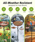 35 Inch Metal Bird Bath For Outdoors With 12 Inch Diameter 2 Inch Deep Bowl And 6.5 Inch Five Pronged Base Garden Decor with birds
