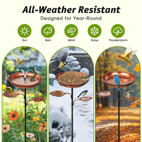 35 Inch Metal Bird Bath For Outdoors With 12 Inch Diameter 2 Inch Deep Bowl And 6.5 Inch Five Pronged Base Garden Decor with birds