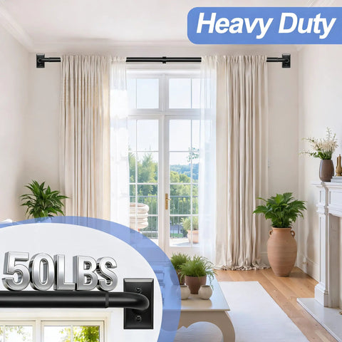 Black Curtain Rod For Room Darkening 28 To 48 Inches Wrap Around Heavy Duty Matte Black Window Treatment Rod in bright room