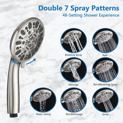 Dual Shower Head Combo Delivers Top Tier High Pressure Flow And Forty Eight Custom Settings With Sleek Brushed Nickel Finish Includes Smooth Adjustable Rail No Drill Setup Three Way Diverter For Relaxing Bathroom Spa Days