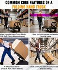 Heavy Duty Folding Hand Truck With Four Wheel Mode And Two In One Collapsible Push Cart And Fold Up Toe Plate for 300lbs hauling