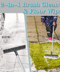 Heavy Duty Floor Scrub Brush With Long Adjustable Handle 2 In 1 Scrub And Squeegee For Quick Cleanup Stiff Bristles Power Through Stubborn Grime On Bathrooms Kitchens Patios Tile Garage And Deck