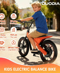 Kids Electric Bike With 350W Motor 36V 7.8Ah Battery Zippy Up To 15.5 MPH, 15 Mile Range, 16 Inch Pneumatic Tires, Off Road Balance Bike For Ages 6 And Up, Youth All Terrain Electric Bicycle; child riding orange frame