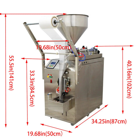 Heavy Duty Automatic Liquid And Paste Filler With Digital Controls For Hassle Free Small Batch Commercial Packaging Of Oils Vinegars Creams And Drinks 110V front view showing stainless steel build and digital controls