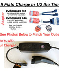 Dual Household Outlet To Level Two Electric Vehicle Charger Adapter That Slaps Straight Up With Blazing Fast Charge Speeds Right Out The Box For Fiat Ford Chevy Honda Chrysler Vehicles Easy Plug In Design Without Hassles image showing EV doublers and adapters for faster electric vehicle charging.