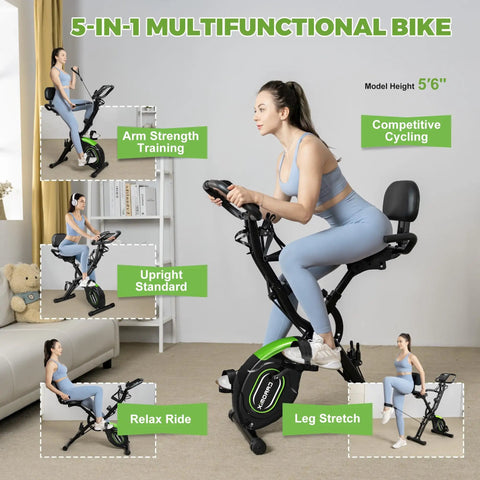 Crush Your Cardio Game On This Smooth Five In One Folding Exercise Bike featuring various riding positions and workouts.
