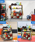 Garage Sports Gear Organizer Rack With Steel Construction Basketball Rack With Bat Holder And Hooks in garage, gym, outdoor.