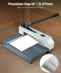 Heavy Duty Manual Plate Shear 12 Inch Guillotine Sheet Metal Cutter For Steel Aluminum Copper Plastic PCB Boards Precision Hand Tool with a clean cut sheet.