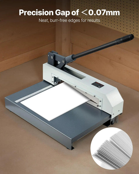 Heavy Duty Manual Plate Shear 12 Inch Guillotine Sheet Metal Cutter For Steel Aluminum Copper Plastic PCB Boards Precision Hand Tool with a clean cut sheet.