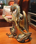 Steampunk Dragon Wine Bottle Holder With Two Glasses Metal Gothic Wine Rack For Home Bar Man Cave Decor Gift For Men 11.6 Inch High