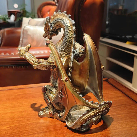Steampunk Dragon Wine Bottle Holder With Two Glasses Metal Gothic Wine Rack For Home Bar Man Cave Decor Gift For Men 11.6 Inch High