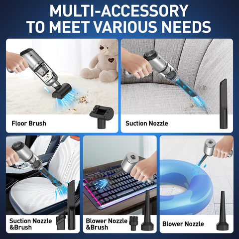 Cordless Car Vacuum With 20000Pa High Power Suction, Brushless Motor, 3 In 1 Vacuum, showing various nozzles for multi-use cleaning