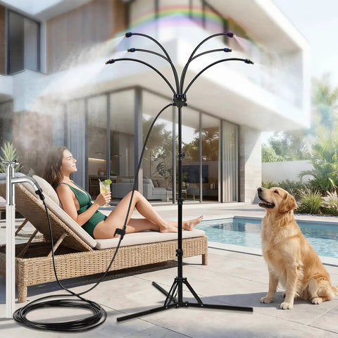 Six Nozzle Adjustable Standing Misting System For Outdoor Patio Beats The Heat With Fast Cooling Easy To Install And Maintain