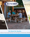 Two Shelf Wall Mounted Storage Shelving System Built From Heavy Duty Resin For Outdoor Sheds Space Saving Organizer For Garden Tools Or Garage 50 Inches Wide 11.25 Inches Deep 46.75 Inches High Black with lifestyle image of people dining outdoors.