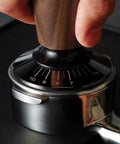 Pro Grade Digital Espresso Tamper Nails Your Perfect 58Mm Puck, close-up of force gauge and walnut grip for precise tamping