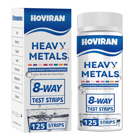Skip The Guesswork And Nail Your Tap Water Testing Fast With These Eight Parameter Heavy Metals Strips Checking Lead Mercury Copper Cadmium Iron Chromium Calcium Plus Magnesium Straight Up product packaging with 125 strips.