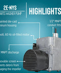 Submersible Parts Washer Pump 115 Volt 1/40 HP 300 GPH Cast Aluminum Oil-Filled No-Nonsense Heavy-Duty For Unheated Stoddard Solvent Or Deodorized Kerosene With 6-Foot Cord Plug-Less Gray 502020, showing die-cast housing and MNPT fitting.