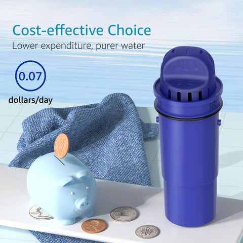 CF10A Water Filter Replacement with piggy bank and coins reflecting cost savings in water filtration.