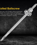 Beefy 300mm Rolled Ballscrew Ballnut With Backlash For Ultra Smooth Motion CNC or 3D Printer Motion Control on dark background