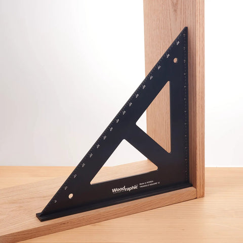 Pro Grade 12 Inch Carpenters Square CNC Aluminum Right Angle Layout and Marking Tool in black for woodworking precision