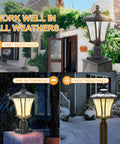 Durable Solar Post Lights Dusk To Dawn With Pier Mount Base Waterproof Exterior Pole Lamps Patterned Glass