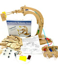 Hydraulic Robotic Arm Kit For Kids Ages 8 To 12, Wooden Building STEM Toy, assembled and unassembled parts with instruction manual