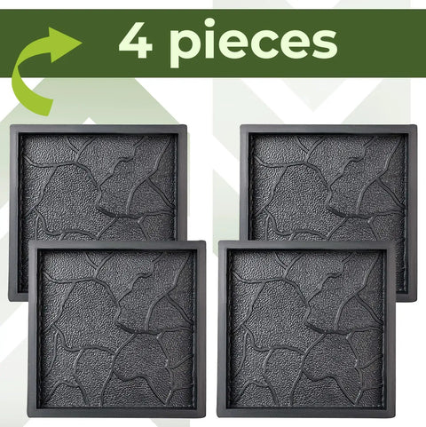 4 Piece Concrete Mold Set For DIY Paver Stones And Walkways, Big Cobblestone Pathmaker Molds, square black ABS plastic view