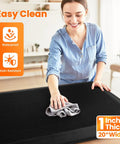 Woman cleaning 1 Inch Thick Anti Fatigue Kitchen Mat For Floor Non Slip Waterproof Standing Desk Mat For Kitchen Use Ideal For Cooking Cleaning And Working At The Counter Or Sink Black 20 By 72 Inches