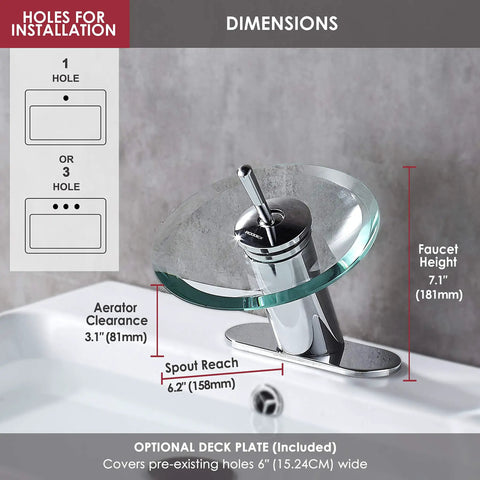 Waterfall Bathroom Sink Faucet With Solid Brass Body And Glass Disk Design One Handle Single Hole Chrome Finish beside sink