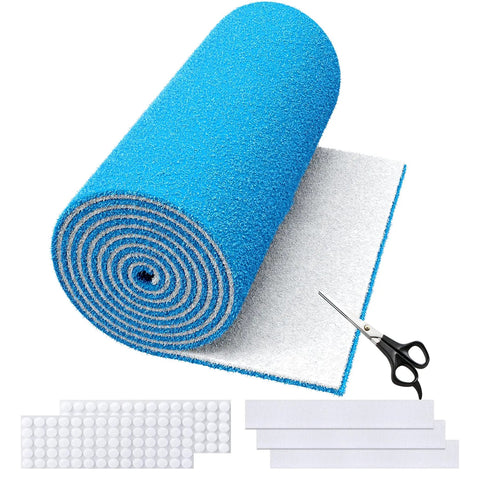 Cut To Fit 20x90 Air Filter Material MERV 8 Electrostatic Vent Filter includes roll, scissors, adhesive hook tape, and filters.