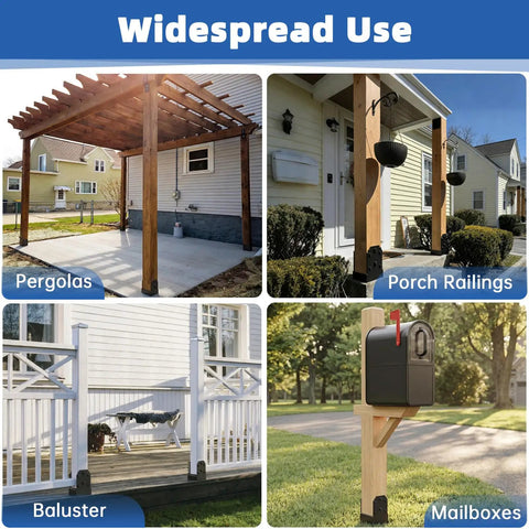 Heavy Duty 6X6 Post Base Featuring Concealed Fasteners For Smooth Kid Friendly Decks With Elevated Concrete Anchoring Support and Built Tough Steel Framing used in various structures like pergolas, porch railings, and mailboxes.