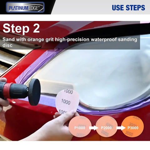 Using Car Headlight Restoration Kit With 3 Inch Lens Polishing Discs And Buffing Pads For Drill 30 Piece Restorer Set for sanding.