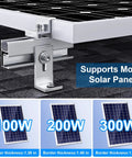 Close-up of Heavy Duty Roof Solar Panel Mounting Bracket Kit For 1 To 4 Panels, showing metal bracket and 6-inch rail on shingle roof.