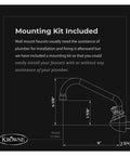 Dimensions and design of Silver Series Splash Mounted Kitchen Faucet With 4 Inch Centers And 6 Inch Swing Spout Quarter Turn Ceramic Cartridge Valve Chrome Finish Low Lead Compliant NSF Certified Includes Mounting Kit Easy Install.