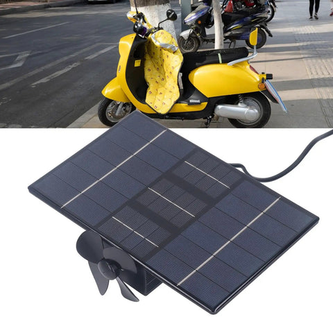 Badass Solar And Wind Power Generator For Electric Bikes features a solar panel with a fan, ideal for recharging bike batteries.