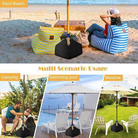 Fillable Sand Bags For Umbrella Bases With 2 Hanging Hooks, Portable Beach Umbrella Weights on sand and grass scenarios
