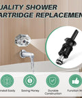 Front view of chrome tub/shower faucet with Dreyoo pull-and-turn cartridge (1 pack); metal stem, inset cartridge close-up.