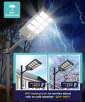 Super Bright 8000W LED Solar Street Light for Outdoor Security 800000LM Flood Light with Motion Sensor under stormy weather