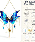Butterfly Wind Chime Craft Kit In Blue Acrylic Base With Upright Metal Wire, No-Brainer Beginner-Friendly Sand Art Set For Easy Pattern Building And Color Blending, Create Unique Home Decor Or Gift, butterfly kit hanging view