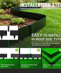 Installation guide for Metal Landscape Edging 20Ft Flexible No Dig Border 8 Inch Tall Galvanized Steel showing placement and securing steps.