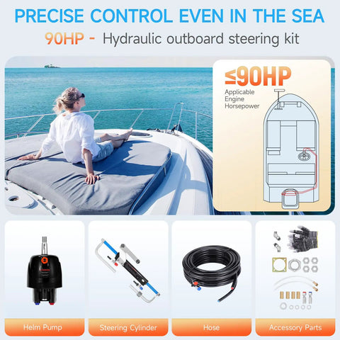 90HP Outboard Hydraulic Steering Kit With Hydraulic Cylinder Steering Pump And Nylon Hoses For Smooth Durable Marine Steering On Outboard Motors