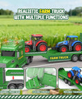 Large 27 Inch Farm Truck Toy Set With Two Tractors And A 3 In 1 Inertia Powered Transport Vehicle With Lights And Realistic Sounds