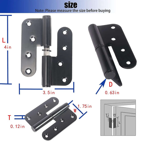 Heavy Duty Lift Off Door Hinges Set 4 Inch By 3 Point 5 Inch H Shaped Detachable Hinges Black 201 Stainless Steel with dimensions