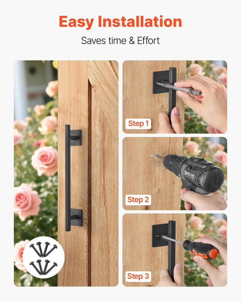 Rustic Barn Door Handle 12.6 Inch Built Tough for All Weather Gates Heavy Duty Carbon Steel Pull With Rust Resistant Coating Easy Install Sliding Door Handle for Garage Shed Closet Pantry Black Finish installation process