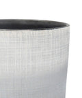 Rustic Stoneware Crosshatch Cylindrical Plant Pot For Indoor And Outdoor Use 7.9 Inch Tall Large Silver Planter edge detail