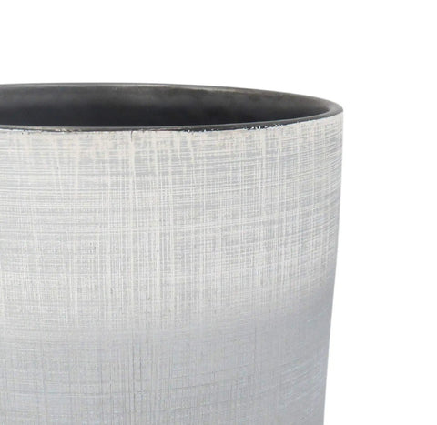 Rustic Stoneware Crosshatch Cylindrical Plant Pot For Indoor And Outdoor Use 7.9 Inch Tall Large Silver Planter edge detail